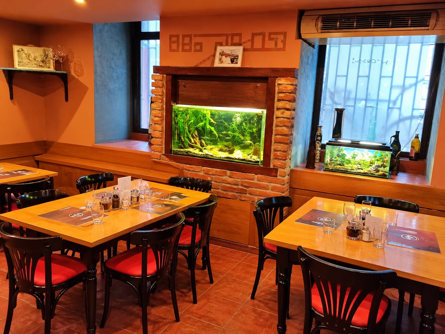 Posezení u osvětlených akvárií v Království